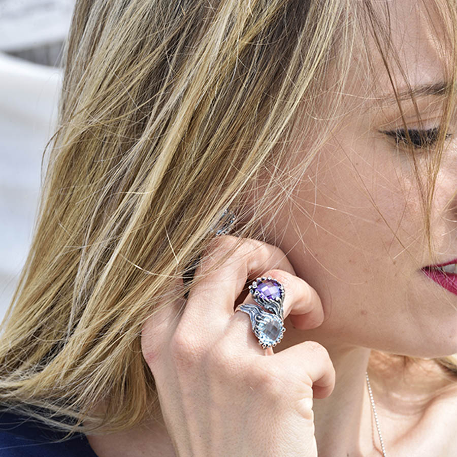 Anello Medusa AnMDS03 Ametista-Acqua Marina - immagine 2